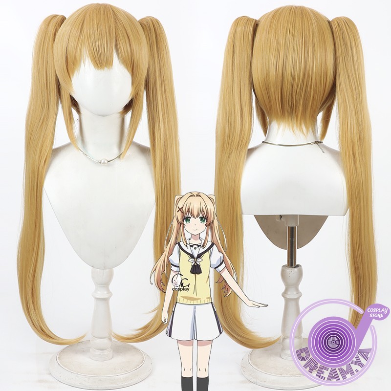 Anime Cosplay Wig Heat Resistant - ทสึมูกิ เวนเดอร์สคอสเพลย์วิกผมซัมเมอร์พ็อคเก็ตส์ผมหางม้าสีเหลืองทนความร้อนผมสังเคราะห์ปาร์ตี้ฮาโลวีนเล่นบทบาท + หมวกวิกผม