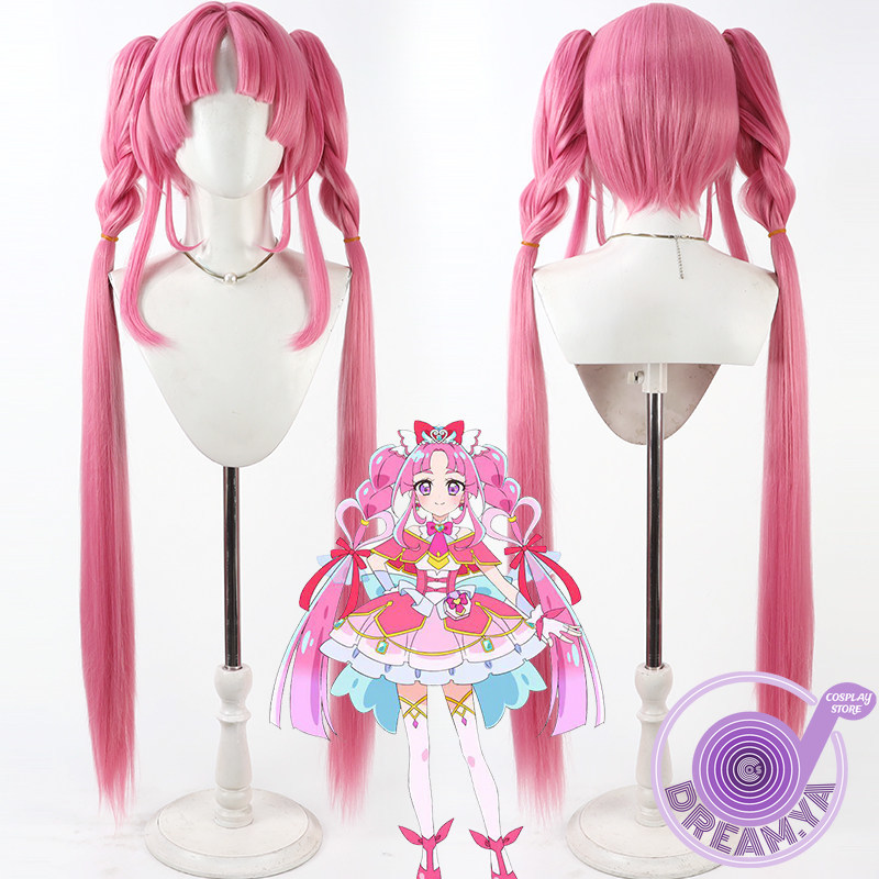 Anime Cosplay Wig Heat Resistant - โคบายาชิ มิกุรุคอสเพลย์วิกผมสีชมพูผมสังเคราะห์ยาวทนความร้อนฮาโลวีนเล่นบทบาทปาร์ตี้คาร์นิวัล+ หมวกวิกผมฟรี