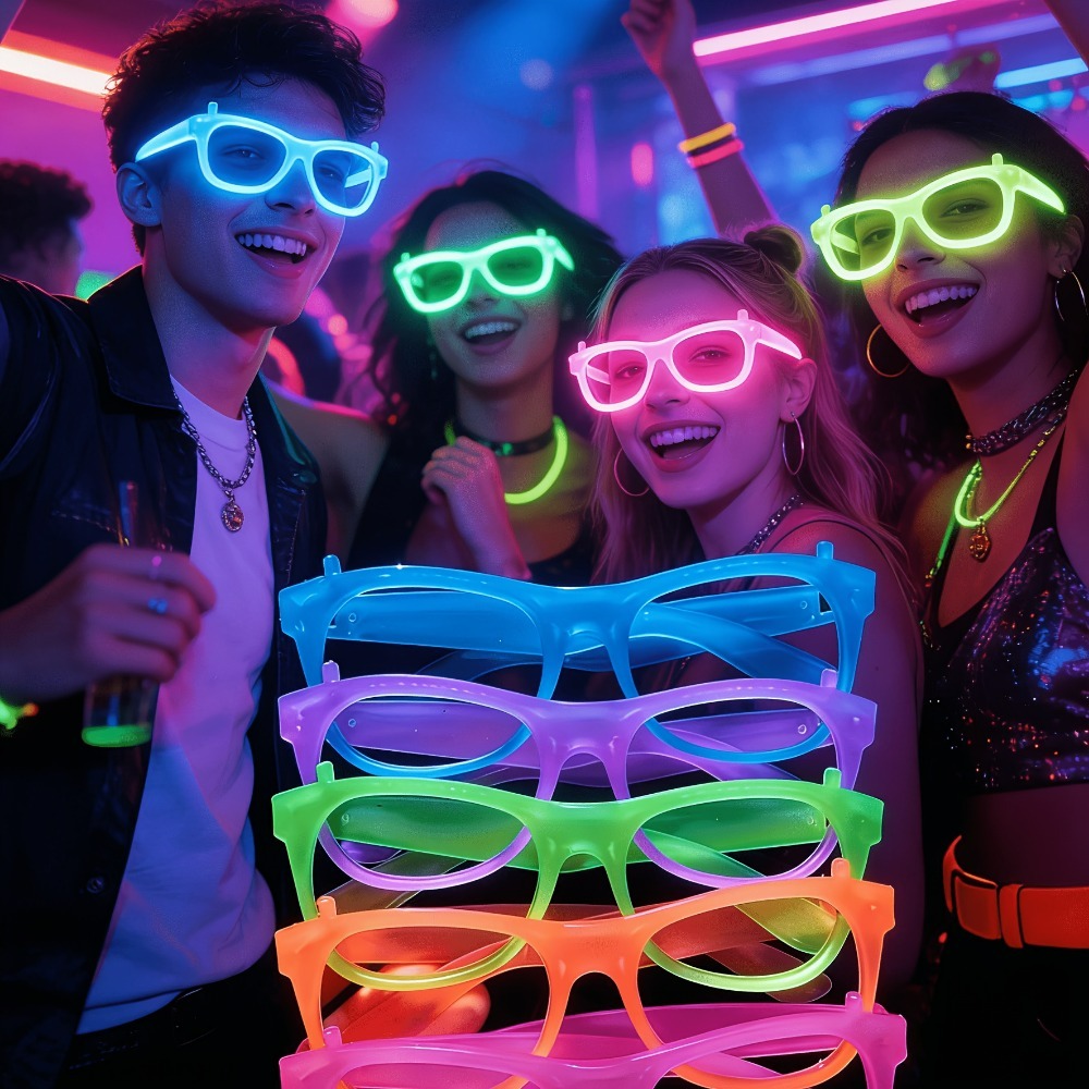 Glow In The Dark Party Glasses - แว่นตาเรืองแสง UV 5/12 ชิ้น แฟชั่นสีสันสดใสสำหรับงานวันเกิด แว่นตาเรืองแสงสำหรับงานปาร์ตี้นีออนสุดสนุก